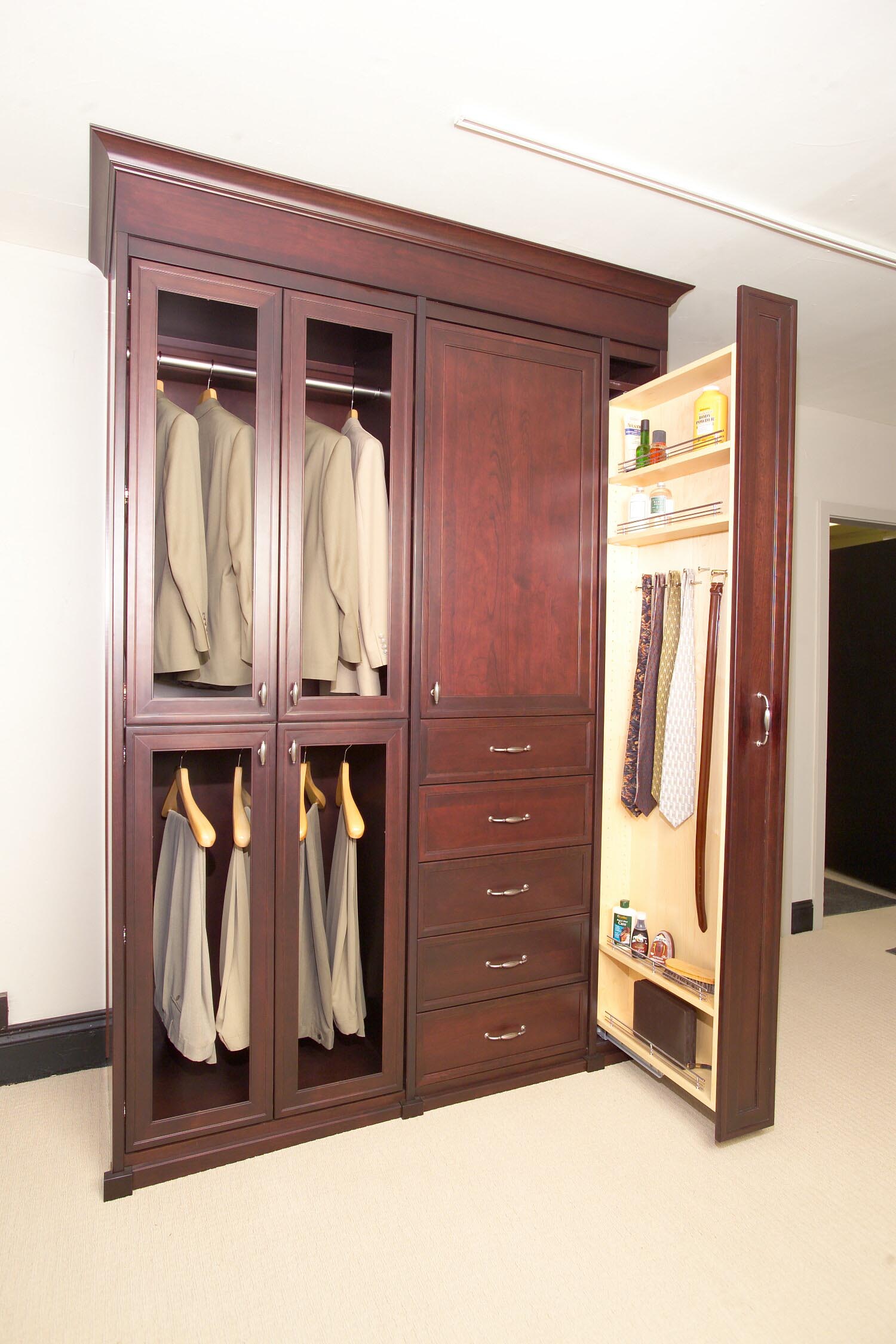 A Organized Closet Filled With Suits And Ties Custom Closets Alpha Closets & Company Inc, 6084 Gulf Breeze Pkwy, Gulf Breeze