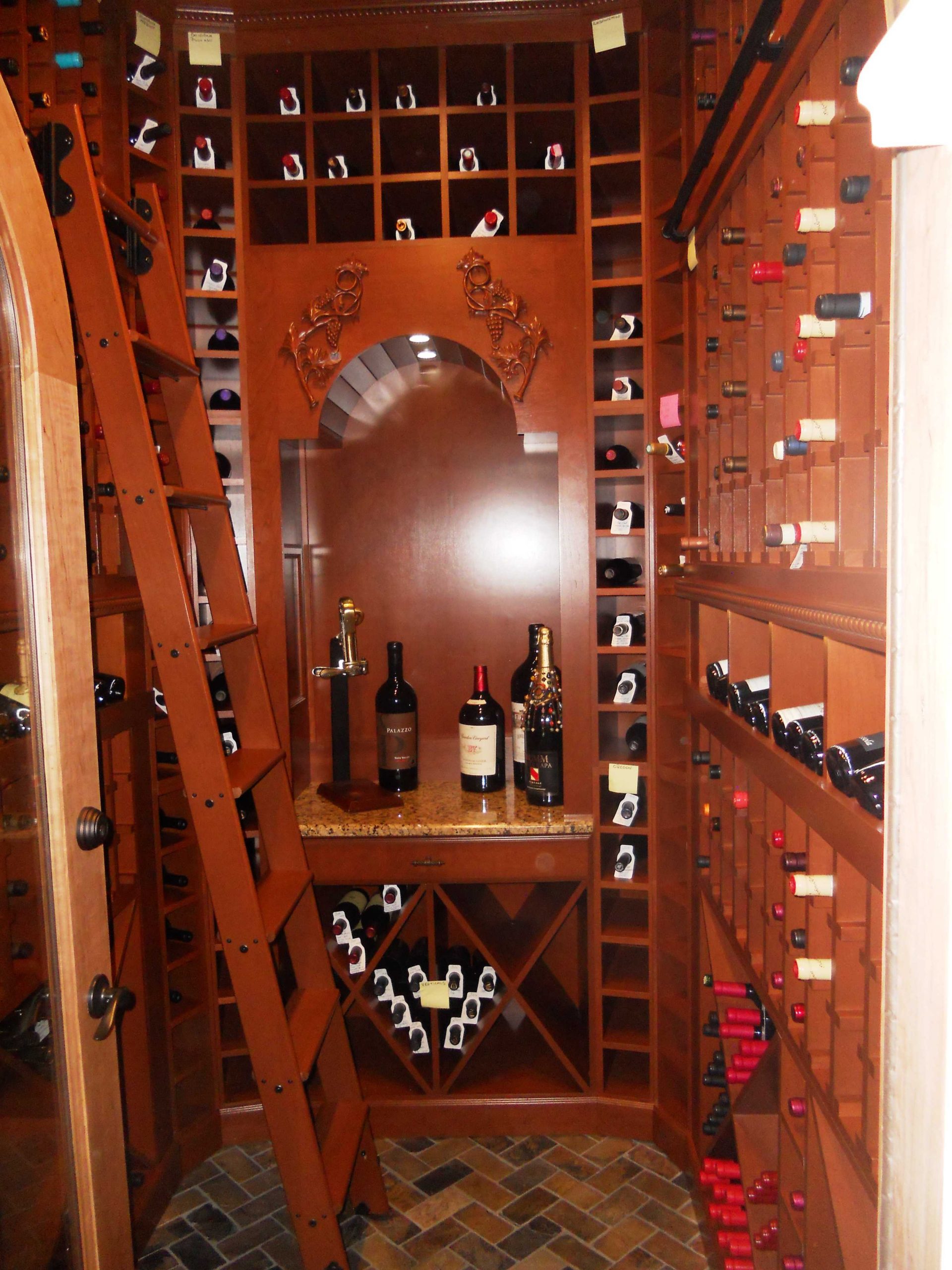 Wine Cellar Stained Cherry Wine Storage Alpha Closets Company Inc, 6084 Gulf Breeze Pkwy, Gulf Breeze, Fl 32563 (850) 934 9130