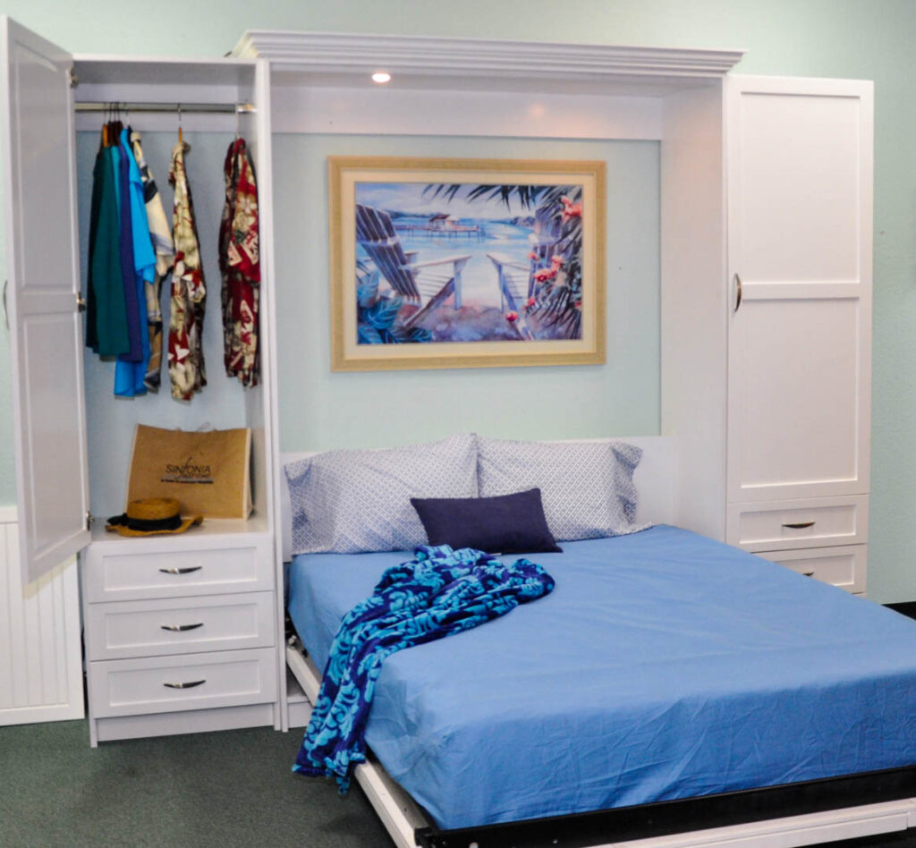 Patrick Murphy Bed folded down, with a guest closet side unit, drawers and courtesy tables