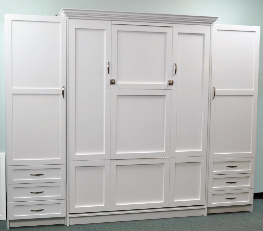 Patrick Murphy Bed folded up, a white painted cabinet with drawer side units, built for a Gulf Breeze customer